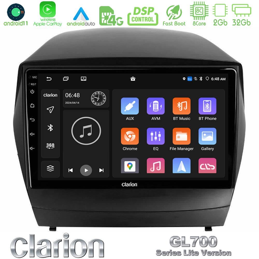 Clarion GL700 Lite Series 8Core Android11 2+32GB Hyundai IX35 Auto A/C Navigation Multimedia Tablet 9" Με Carplay & Android Auto