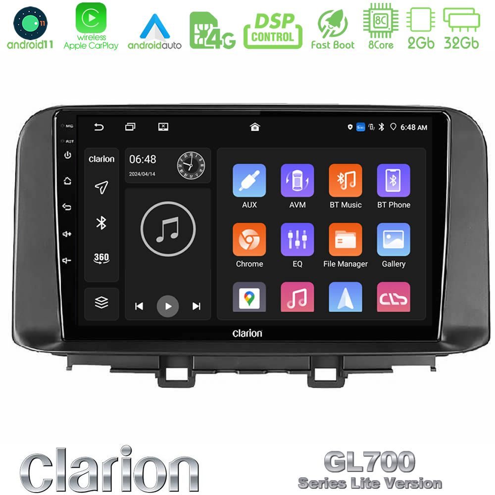 Clarion GL700 Lite Series 8Core Android11 2+32GB Hyundai Kona 2018-2023 Navigation Multimedia Tablet 10" Με Carplay & Android Auto