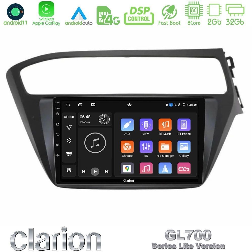 Clarion GL700 Lite Series 8Core Android11 2+32GB Hyundai i20 2018-2020 RHD Navigation Multimedia Tablet 9" Με Carplay & Android Auto