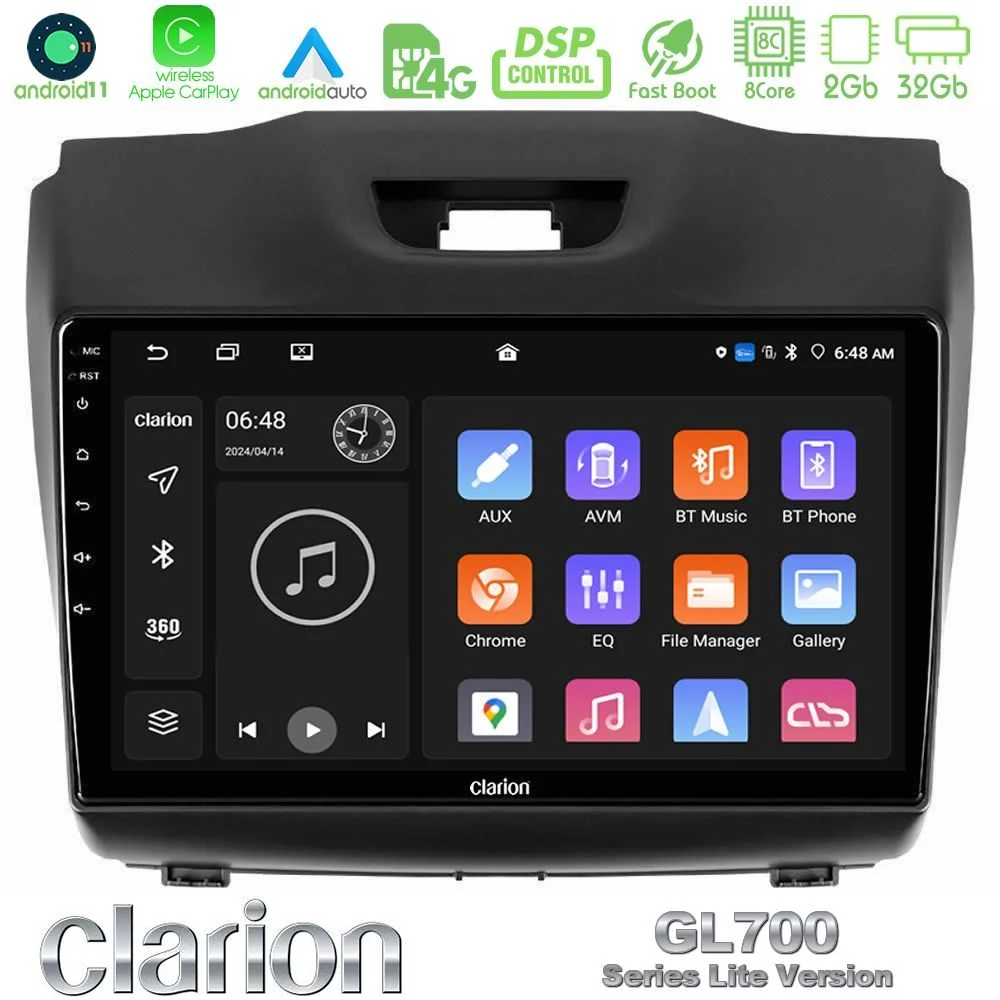 Clarion GL700 Lite Series 8Core Android11 2+32GB Isuzu D-MAX 2012-2019 Navigation Multimedia Tablet 9" Με Carplay & Android Auto