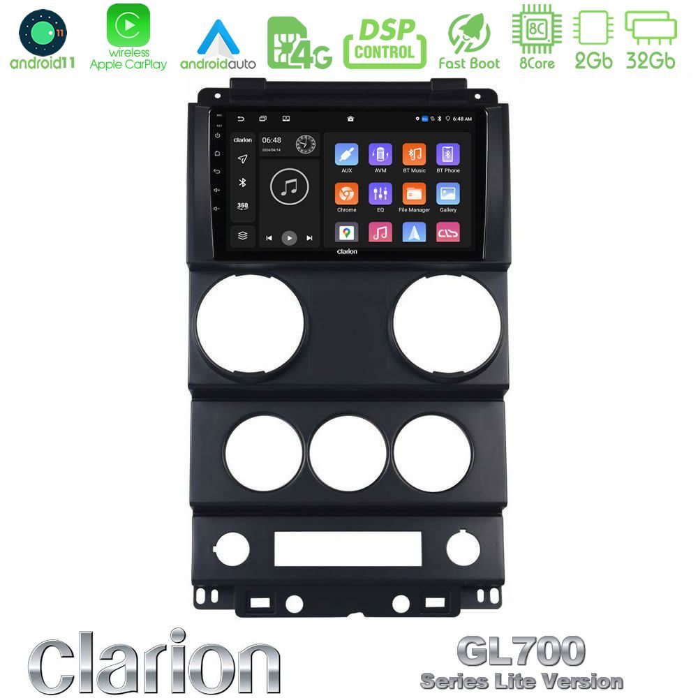 Clarion GL700 Lite Series 8Core Android11 2+32GB Jeep Wrangler 2008-2010 Navigation Multimedia Tablet 9" Με Carplay & Android Auto