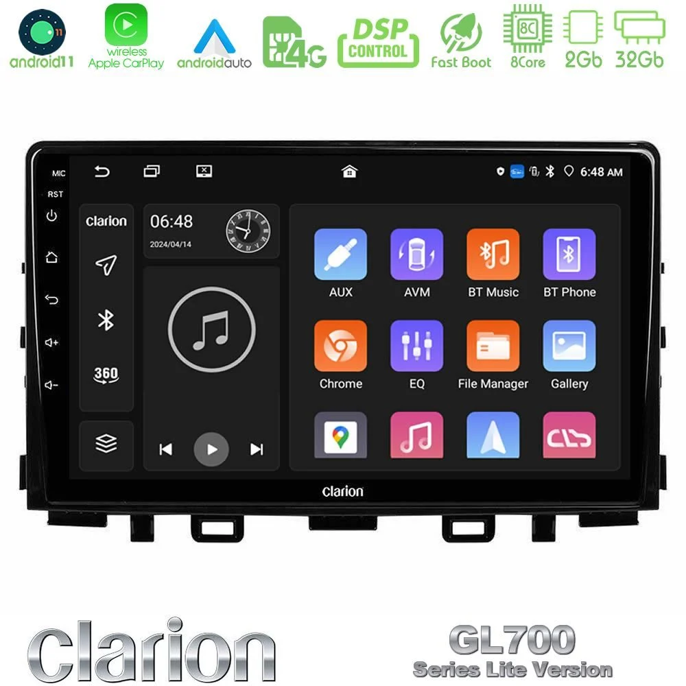Clarion GL700 Lite Series 8Core Android11 2+32GB Kia Stonic Navigation Multimedia Tablet 9" Με Carplay & Android Auto