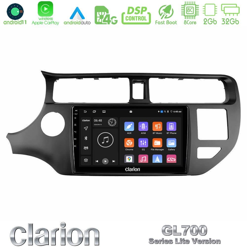Clarion GL700 Lite Series 8Core Android11 2+32GB Kia Rio 2011-2015 Navigation Multimedia Tablet 9" Με Carplay & Android Auto