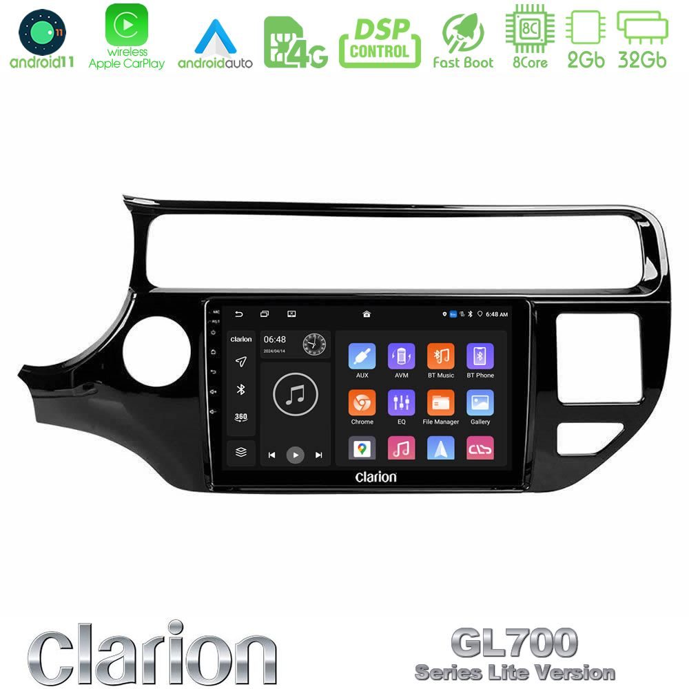 Clarion GL700 Lite Series 8Core Android11 2+32GB Kia Rio 2015-2017 Navigation Multimedia Tablet 9" Με Carplay & Android Auto