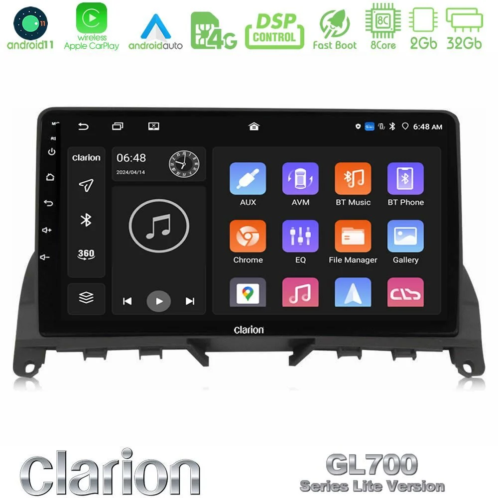 Clarion GL700 Lite Series 8Core Android11 2+32GB Mercedes C Class W204 Navigation Multimedia Tablet 9" Με Carplay & Android Auto