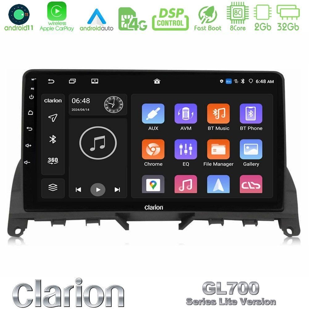 Clarion GL700 Lite Series 8Core Android11 2+32GB Mercedes C-Class W204 2008-2011 Navigation Multimedia Tablet 9" Με Carplay & Android Auto