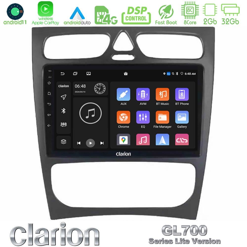 Clarion GL700 Lite Series 8Core Android11 2+32GB Mercedes C Class (W203) Navigation Multimedia Tablet 9" Με Carplay & Android Auto
