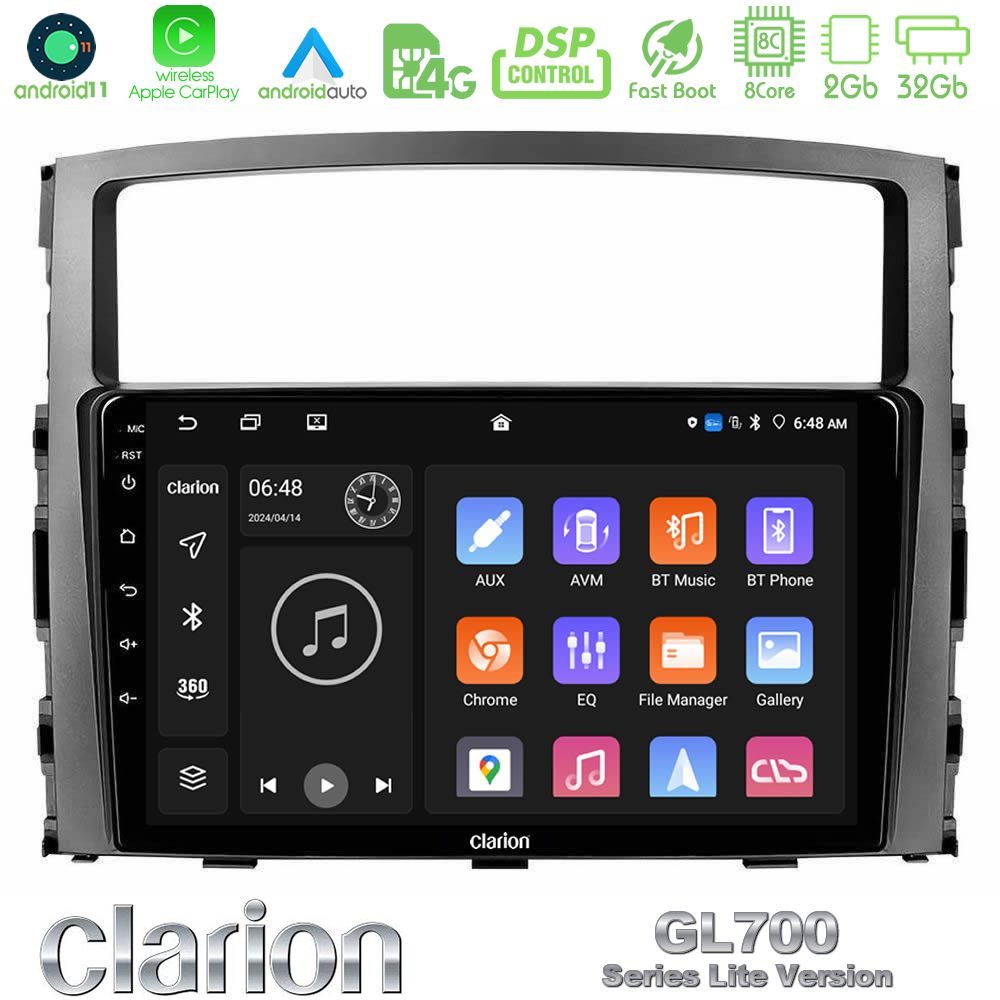 Clarion GL700 Lite Series 8Core Android11 2+32GB Mitsubishi Pajero 2008-2009 Navigation Multimedia Tablet 9" Με Carplay & Android Auto