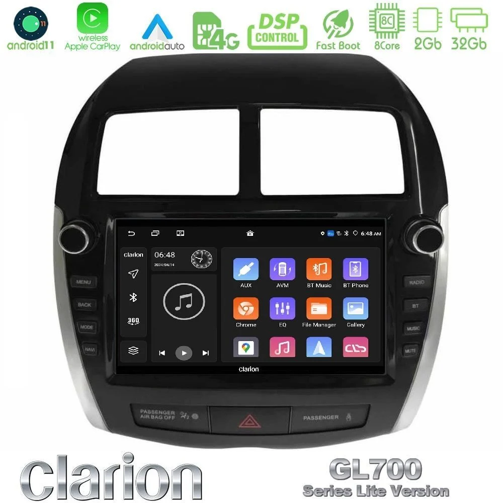 Clarion GL700 Lite Series 8Core Android11 2+32GB Mitsubishi ASX 2013-2018 Navigation Multimedia Tablet 9" Με Carplay & Android Auto (Oem Look)