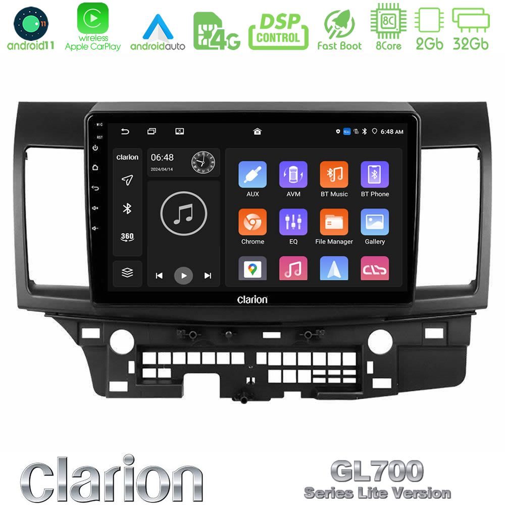 Clarion GL700 Lite Series 8Core Android11 2+32GB Mitsubishi Lancer 2008 – 2015 Navigation Multimedia Tablet 10" Με Carplay & Android Auto