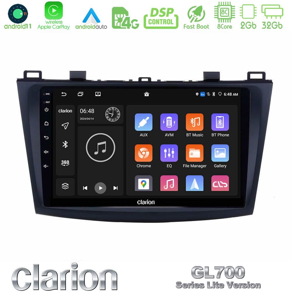 Clarion GL700 Lite Series 8Core Android11 2+32GB Mazda 3 2009-2014 Navigation Multimedia Tablet 9" Με Carplay & Android Auto