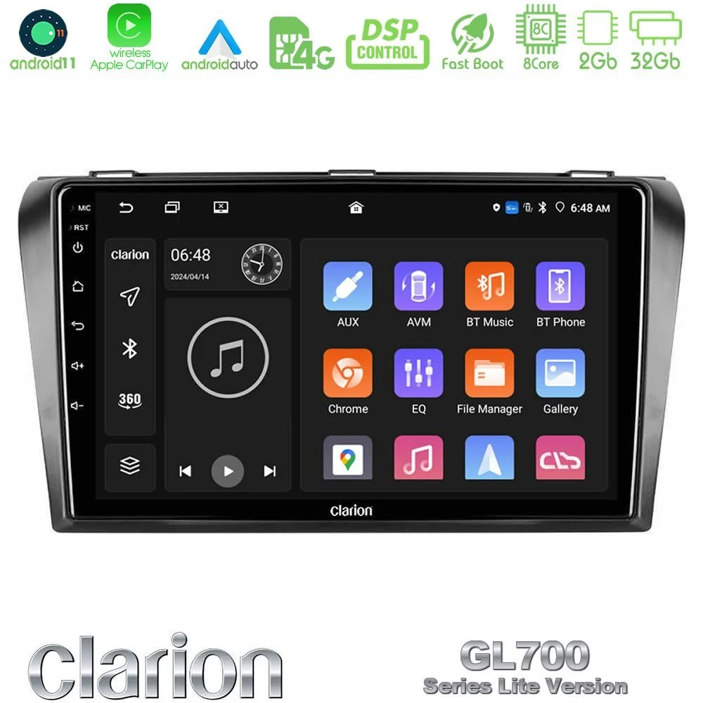 Clarion GL700 Lite Series 8Core Android11 2+32GB Mazda 3 2004-2009 Navigation Multimedia Tablet 9" Με Carplay & Android Auto