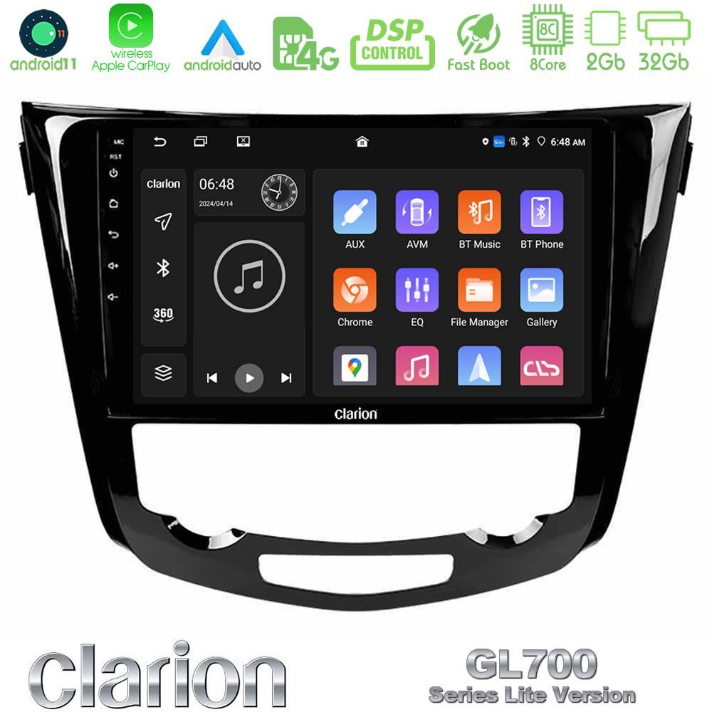 Clarion GL700 Lite Series 8Core Android11 2+32GB Nissan Qashqai J11 (AUTO A/C) Navigation Multimedia Tablet 10" Με Carplay & Android Auto