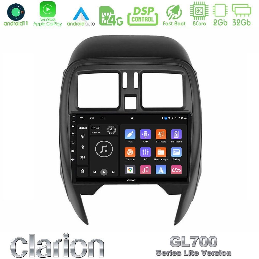 Clarion GL700 Lite Series 8Core Android11 2+32GB Nissan Micra 2013-2016 Navigation Multimedia Tablet 9" Με Carplay & Android Auto