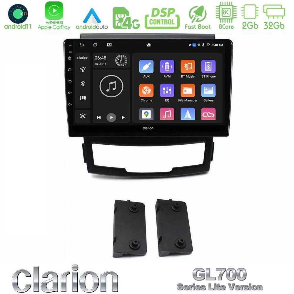 Clarion GL700 Lite Series 8Core Android11 2+32GB Ssangyong Korando 2010-2014 Navigation Multimedia Tablet 9" Με Carplay & Android Auto