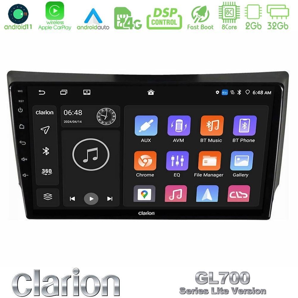 Clarion GL700 Lite Series 8Core Android11 2+32GB Ssangyong Rexton 2002-2006 Navigation Multimedia Tablet 9" Με Carplay & Android Auto