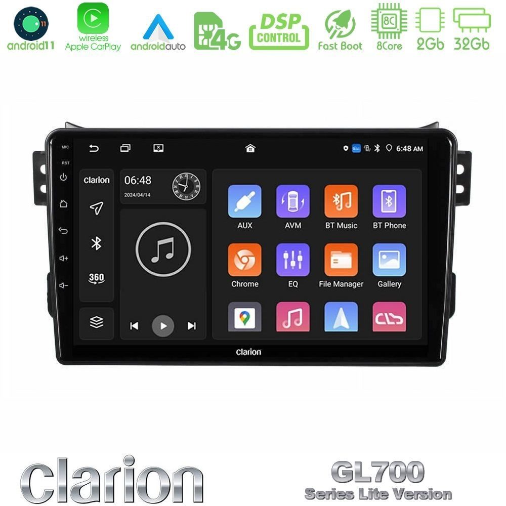 Clarion GL700 Lite Series 8Core Android11 2+32GB Suzuki Splash & Opel Agila 2008-2014 Navigation Multimedia Tablet 9" Με Carplay & Android Auto