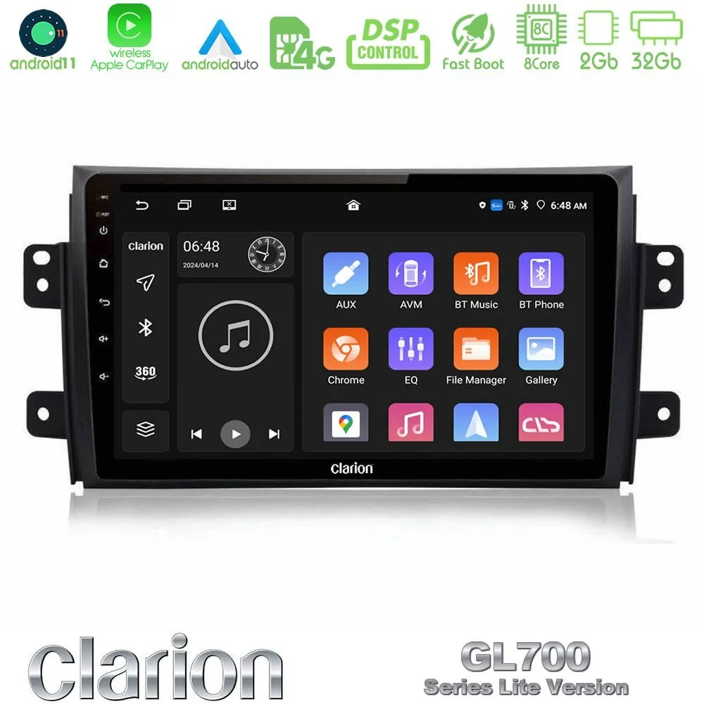 Clarion GL700 Lite Series 8Core Android11 2+32GB Suzuki SX4 2006-2014 Fiat Sedici 2006-2014 Navigation Multimedia Tablet 9" Με Carplay & Android Auto