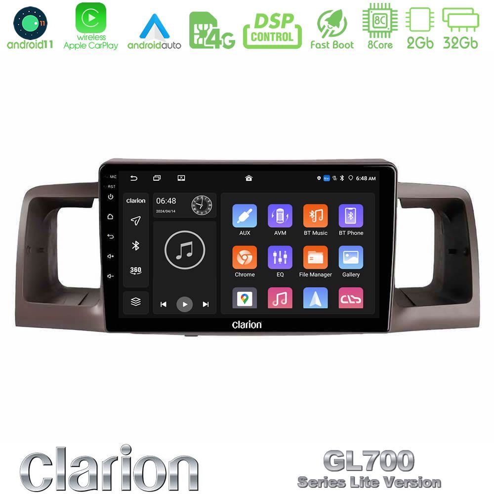 Clarion GL700 Lite Series 8Core Android11 2+32GB Toyota Corolla 2002-2006 Navigation Multimedia Tablet 9" Με Carplay & Android Auto