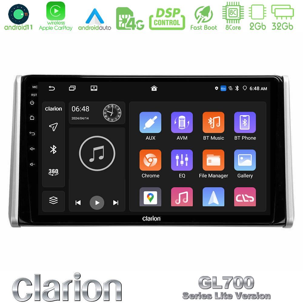 Clarion GL700 Lite Series 8Core Android11 2+32GB Toyota RAV4 2019-2023 Navigation Multimedia Tablet 10" Με Carplay & Android Auto