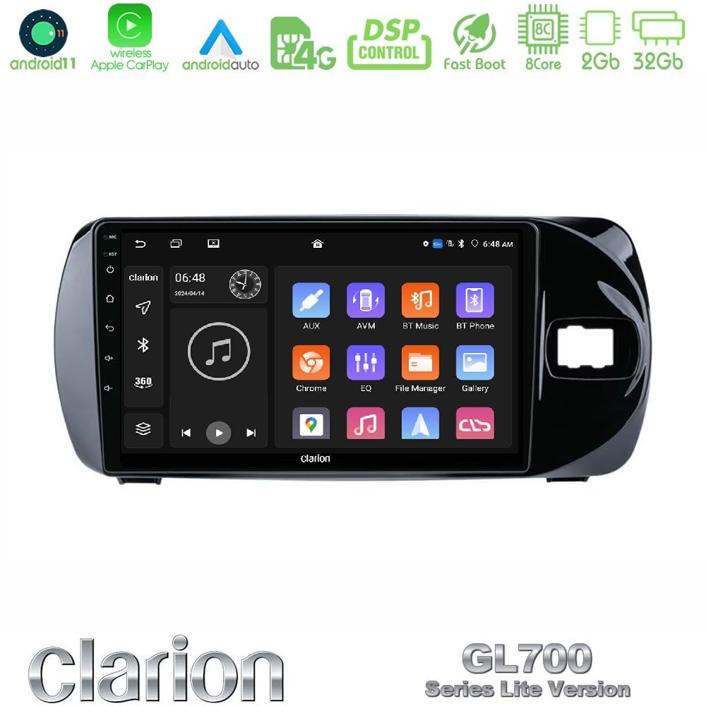 Clarion GL700 Lite Series 8Core Android11 2+32GB Toyota Yaris (Vitz) 2015-2020 RHD Navigation Multimedia Tablet 9" Με Carplay & Android Auto