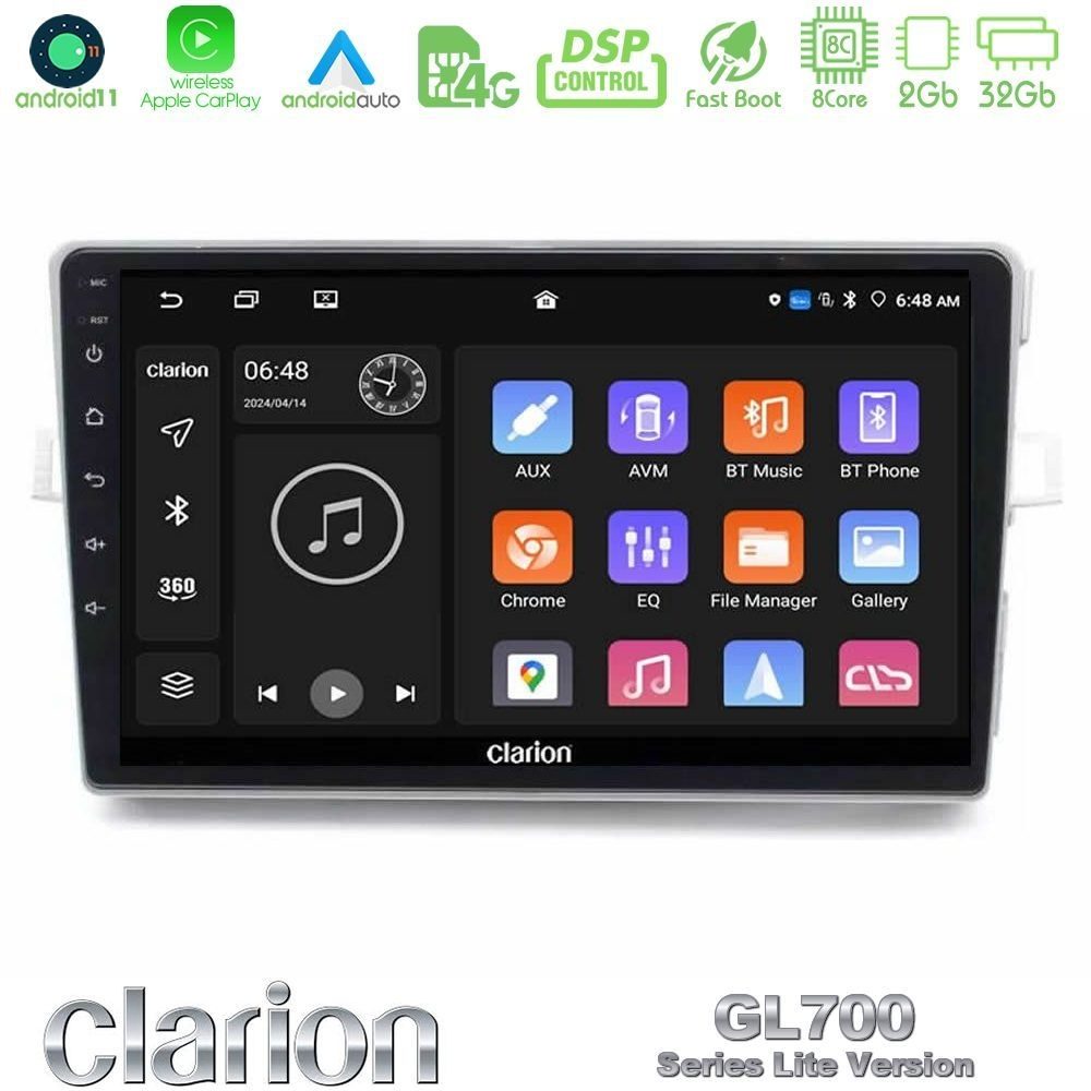 Clarion GL700 Lite Series 8Core Android11 2+32GB Toyota Verso 2009-2018 Navigation Multimedia Tablet 9" Με Carplay & Android Auto