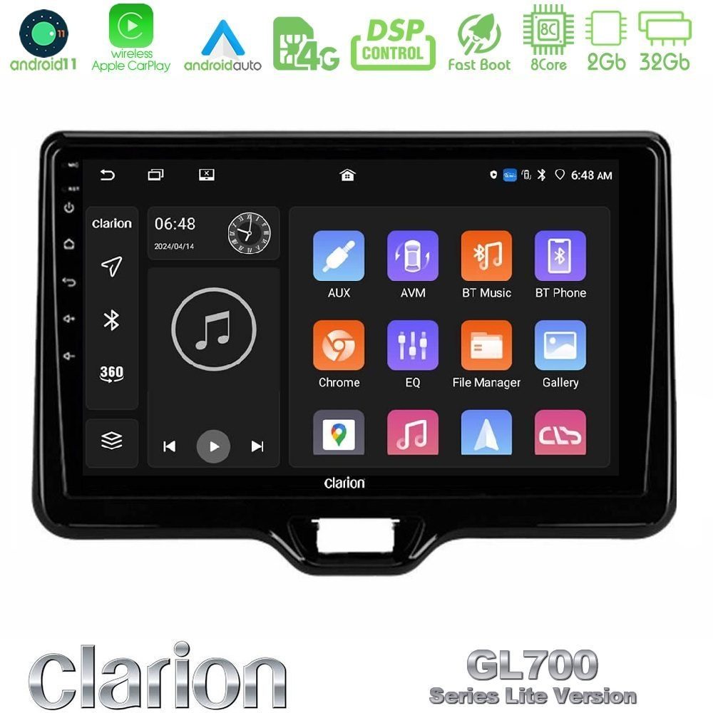 Clarion GL700 Lite Series 8Core Android11 2+32GB Toyota Yaris Cross RHD 2020-> (Low Version) Navigation Multimedia Tablet 9" Με Carplay & Android Auto