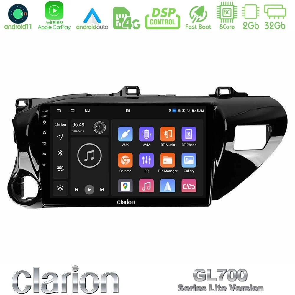 Clarion GL700 Lite Series 8Core Android11 2+32GB Toyota Hilux 2017-2021 Navigation Multimedia Tablet 10" Με Carplay & Android Auto