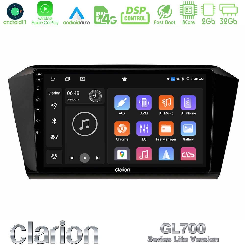 Clarion GL700 Lite Series 8Core Android11 2+32GB VW Passat Navigation Multimedia Tablet 10" Με Carplay & Android Auto
