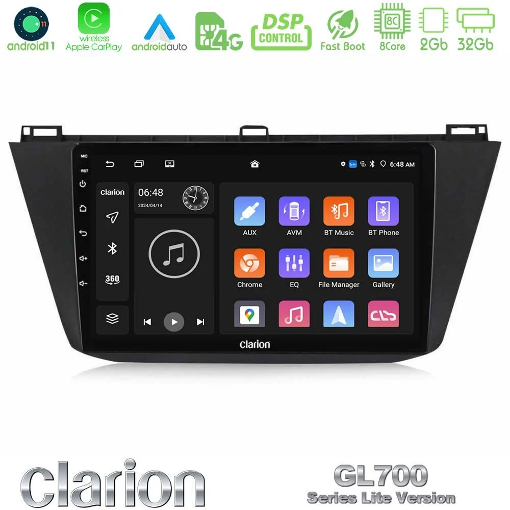 Clarion GL700 Lite Series Vw Tiguan 2016-2022 8Core Android11 2+32GB Navigation Multimedia Tablet 10" Με Carplay & Android Auto
