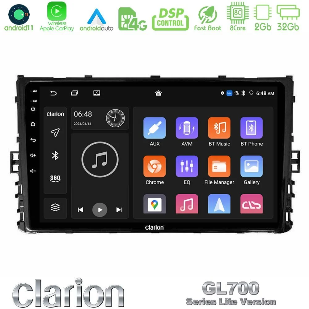 Clarion GL700 Lite Series 8Core Android11 2+32GB VW MQB 2017-> Navigation Multimedia Tablet 9" Με Carplay & Android Auto