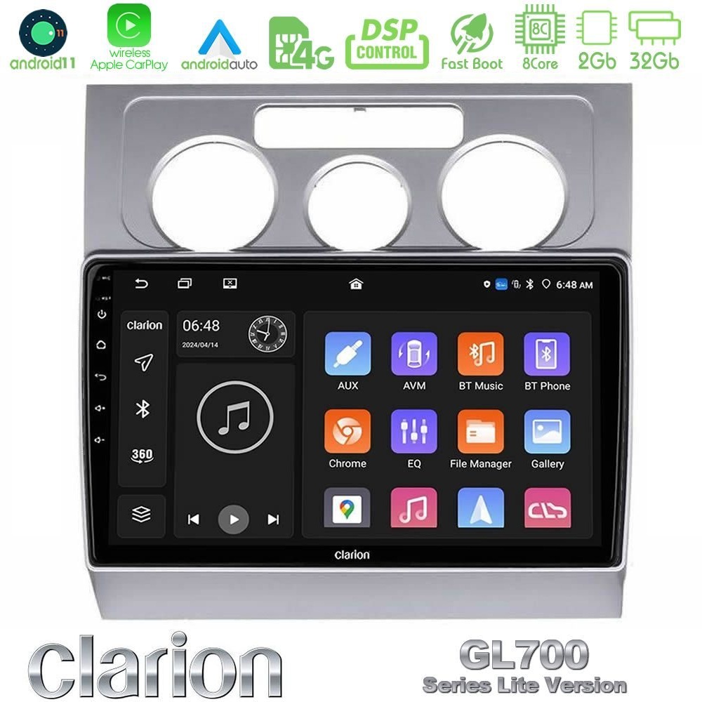 Clarion GL700 Lite Series 8Core Android11 2+32GB VW Touran 2003-2011 Navigation Multimedia Tablet 10" Με Carplay & Android Auto