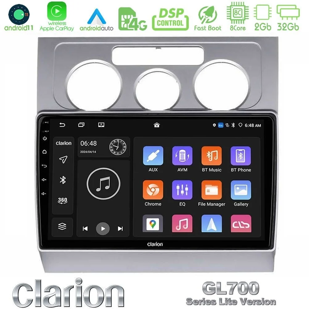 Clarion GL700 Lite Series 8Core Android11 2+32GB VW Touran 2003-2011 Navigation Multimedia Tablet 10" Με Carplay & Android Auto