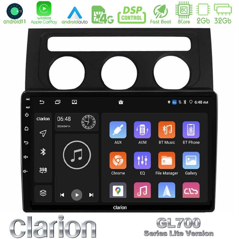 Clarion GL700 Lite Series 8Core Android11 2+32GB VW Touran 2003-2011 Navigation Multimedia Tablet 10" Με Carplay & Android Auto