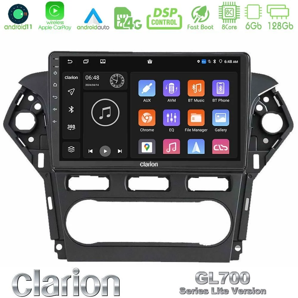 Clarion GL700 Lite Series 8Core Android11 6+128GB Ford Mondeo 2011-2014 Navigation Multimedia Tablet 10" Με Carplay & Android Auto