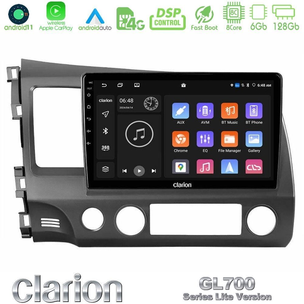 Clarion GL700 Lite Series 8Core Android11 6+128GB Honda Civic 2006-2011 Navigation Multimedia Tablet 10" Με Carplay & Android Auto