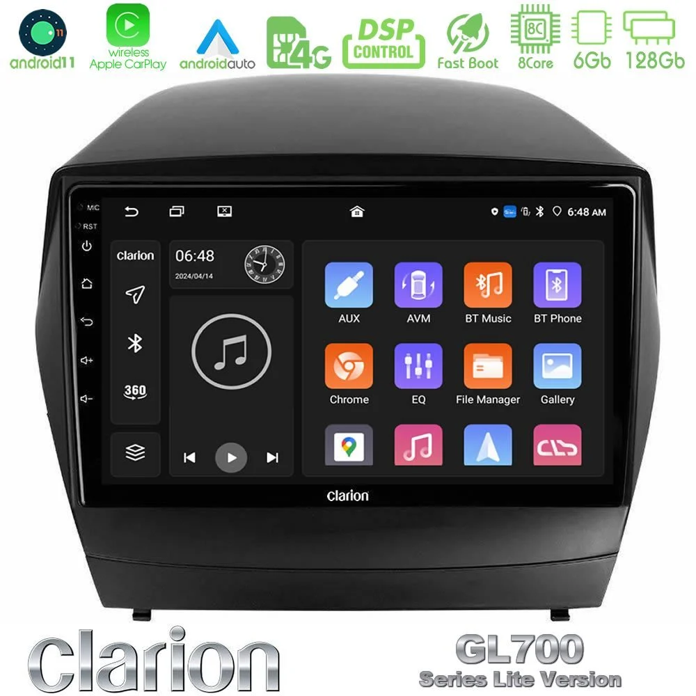 Clarion GL700 Lite Series 8Core Android11 6+128GB Hyundai IX35 Auto A/C Navigation Multimedia Tablet 9" Με Carplay & Android Auto