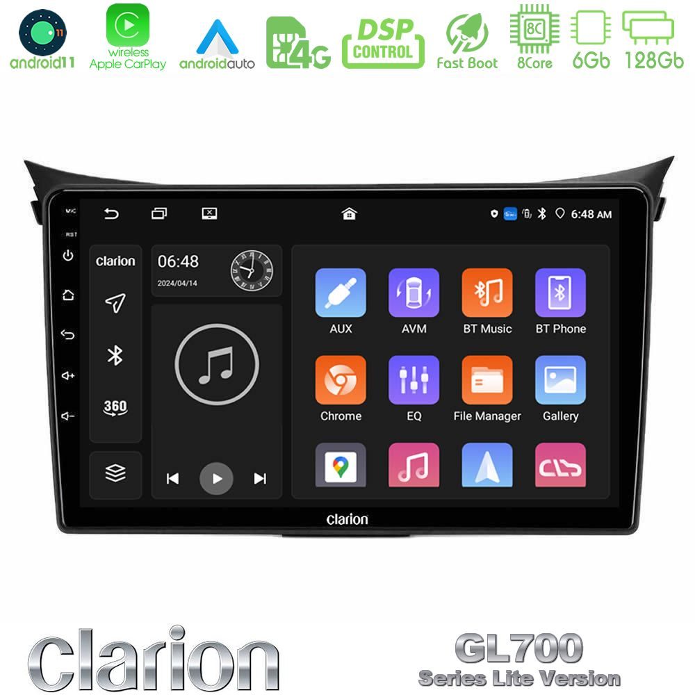 Clarion GL700 Lite Series 8Core Android11 6+128GB Hyundai i30 2012-2017 Navigation Multimedia Tablet 9" Με Carplay & Android Auto