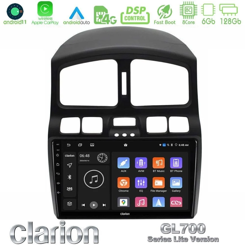 Clarion GL700 Lite Series 8Core Android11 6+128GB Hyundai Santa Fe 2000-2006 Navigation Multimedia Tablet 9" Με Carplay & Android Auto