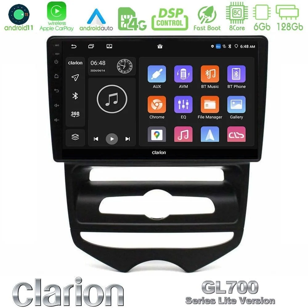 Clarion GL700 Lite Series 8Core Android11 6+128GB Hyundai ix20 2010-2020 (MANUAL A/C) Navigation Multimedia Tablet 10" Με Carplay & Android Auto