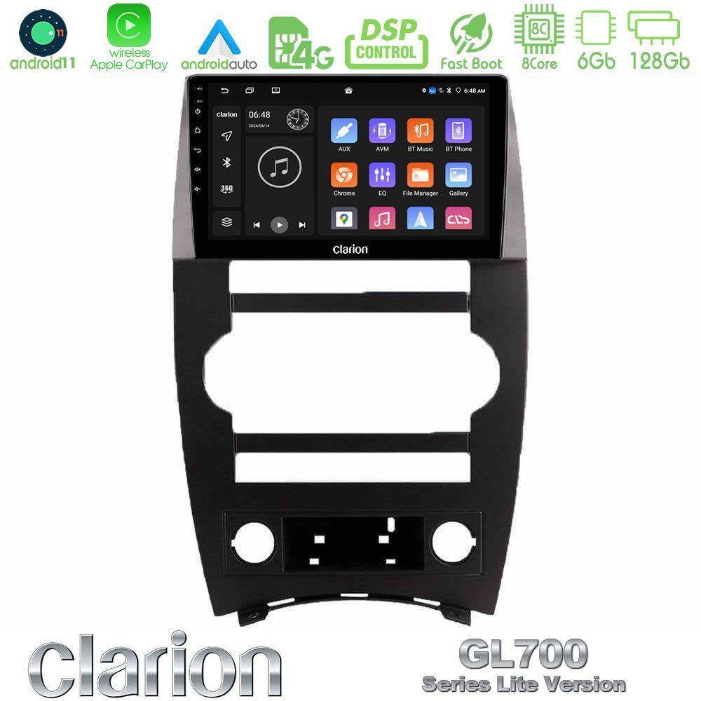 Clarion GL700 Lite Series 8Core Android11 6+128GB Jeep Commander 2007-2008 Navigation Multimedia Tablet 9" Με Carplay & Android Auto
