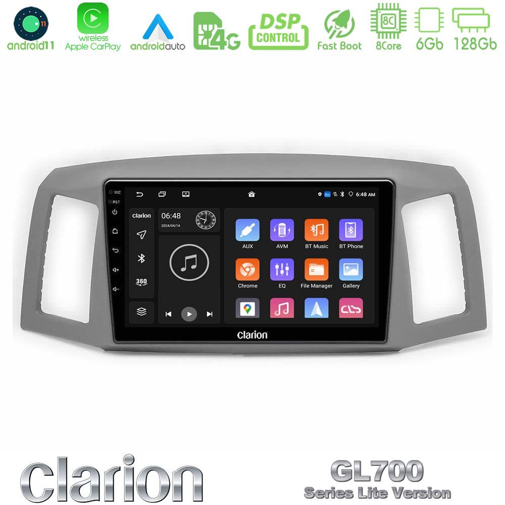Clarion GL700 Lite Series 8Core Android11 6+128GB Jeep Grand Cherokee 2005-2007 Navigation Multimedia Tablet 10" Με Carplay & Android Auto