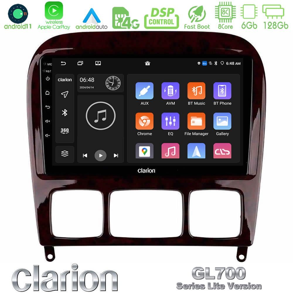 Clarion GL700 Lite Series 8Core Android11 6+128GB Mercedes S Class 1999-2004 (W220) Navigation Multimedia Tablet 9" Με Carplay & Android Auto