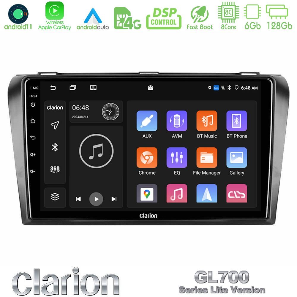 Clarion GL700 Lite Series 8Core Android11 6+128GB Mazda 3 2004-2009 Navigation Multimedia Tablet 9" Με Carplay & Android Auto