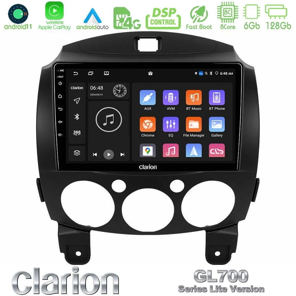 Clarion GL700 Lite Series 8Core Android11 6+128GB Mazda 2 2008-2014 Navigation Multimedia Tablet 9" Με Carplay & Android Auto