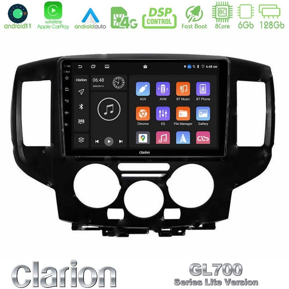 Clarion GL700 Lite Series 8Core Android11 6+128GB Nissan NV200 2009 – 2019 Navigation Multimedia Tablet 9" Με Carplay & Android Auto (Μαύρο)