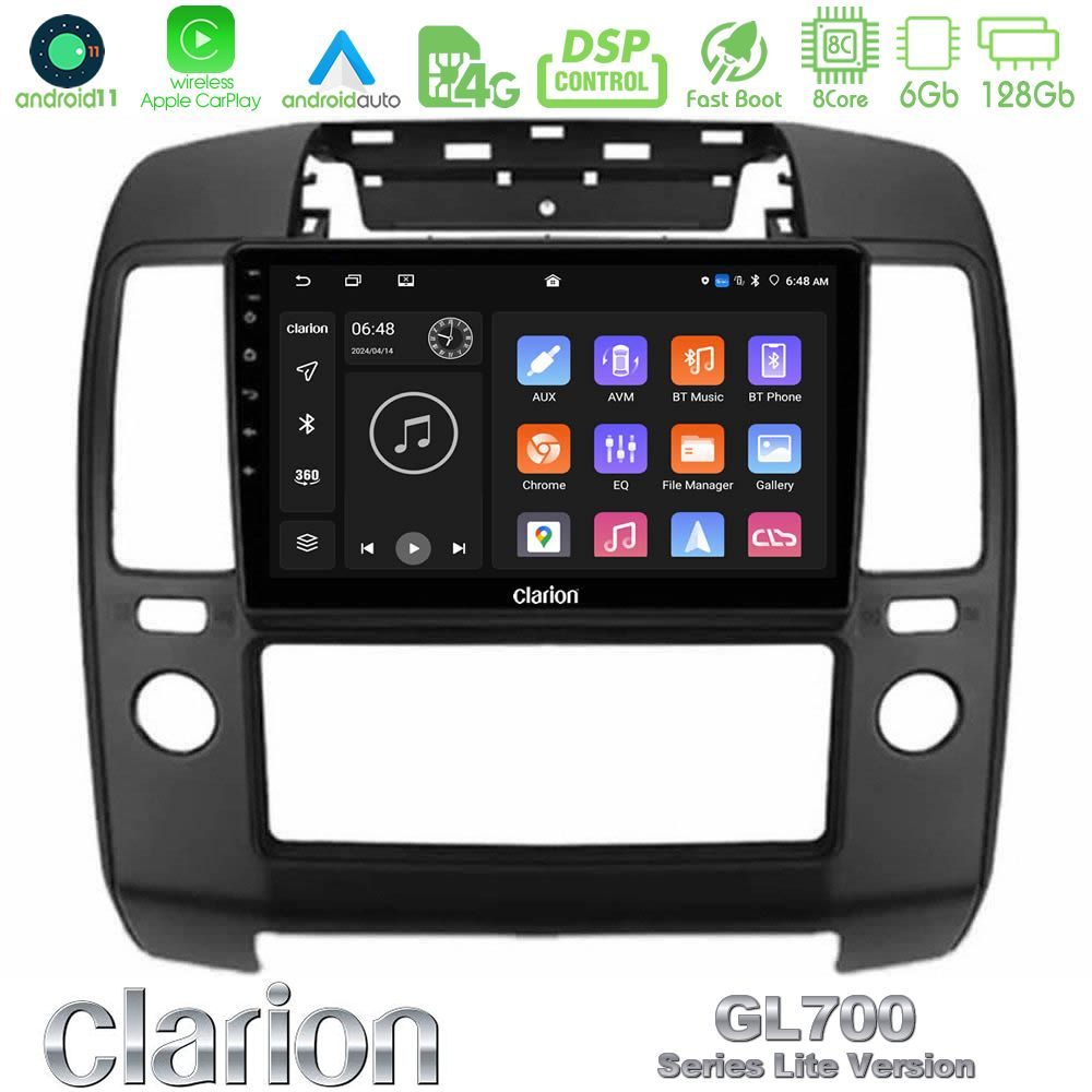 Clarion GL700 Lite Series 8Core Android11 6+128GB Nissan Navara Navigation Multimedia Tablet 9" Με Carplay & Android Auto