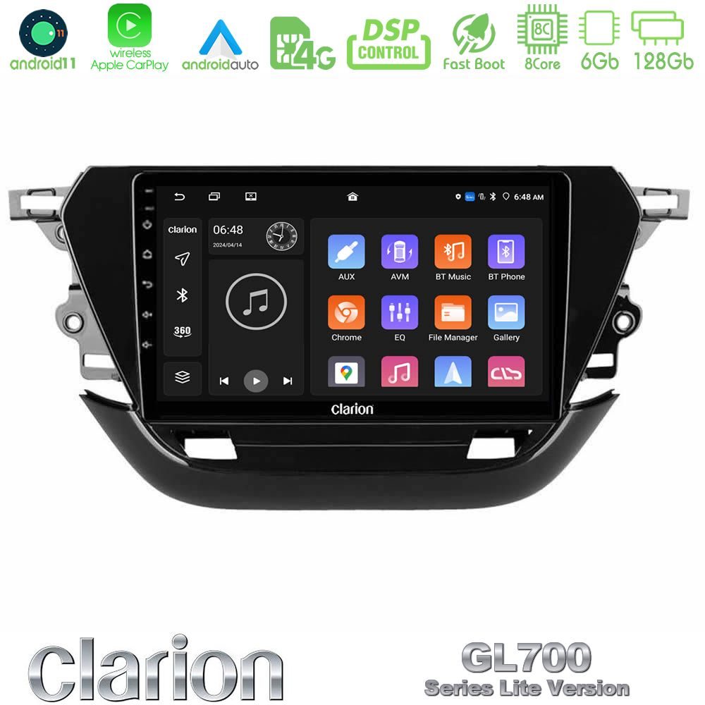 Clarion GL700 Lite Series 8Core Android11 6+128GB Opel Corsa F 2019-2023 Navigation Multimedia Tablet 9" Με Carplay & Android Auto