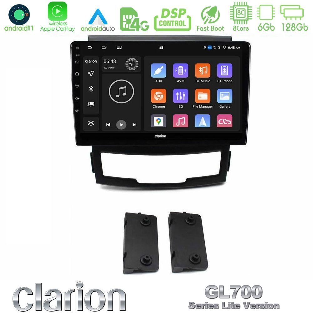 Clarion GL700 Lite Series 8Core Android11 6+128GB Ssangyong Korando 2010-2014 Navigation Multimedia Tablet 9" Με Carplay & Android Auto