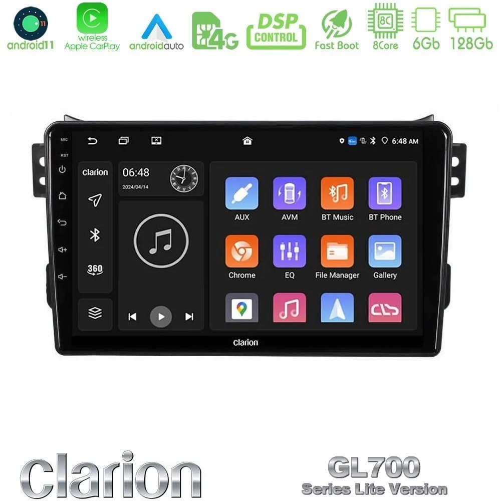 Clarion GL700 Lite Series 8Core Android11 6+128GB Suzuki Splash & Opel Agila 2008-2014 Navigation Multimedia Tablet 9" Με Carplay & Android Auto